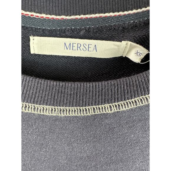 NWT Mersea Frenchie Tie Side Sweatshirt Crewneck Navy Blue Mer Sea Top Size XS - Picture 9 of 13
